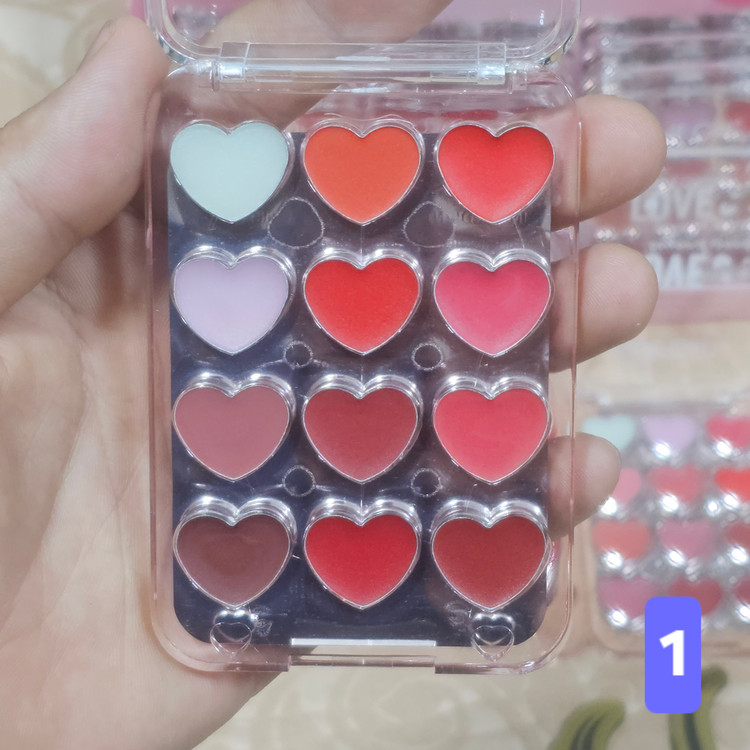 پالت رژلب و گونه 12 رنگ طرح قلب برند گلف گرل